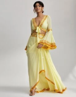 Yellow Naira Drape Skirt Set