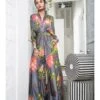 Grey Big Protea Box Pleated Kimono Jumpsuit -Incasee Ceantral 1 22615