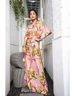 Old Rose Big Protea High Waist Jumpsuit