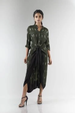 Olive Green Raindrop Shibori Tshirt Dhoti Jumpsuit
