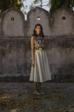 Printed Top And Embellished Skirt