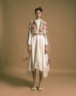 Ivory Chanderi Asymmetric Skirt