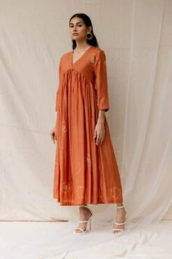 Rust Dramatic Poppy Gathered Dress