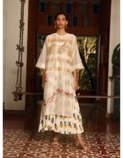 Kora / Beige & Gold Stripe Handwoven Silk Handwoven Dress