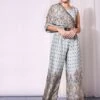 Powder Blue Printed Sleeveless Jumpsuit With Shoulder Cowls -Incasee Ceantral 1 66966