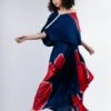 Blue And Red Shibori Gather Cowl Skirt With Ald Top Elasticated