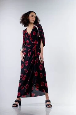Black And Red Shibori Kk Gather Dress