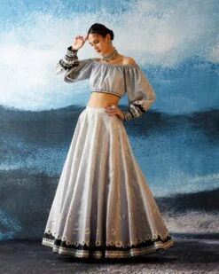 Silver Bikaner Leela Top And Skirt