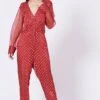 Dark Pink Bandhani Silk And Organza Jumpsuit -Incasee Ceantral 1 75487