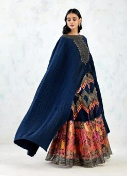 Blue Cape With Skirt With Hand Embroidery