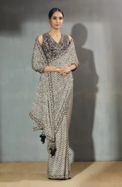 Black Full Embroidered Marodi Blouse With A Saree