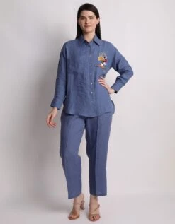 Blue Tutu Bird Embroidered Shirt