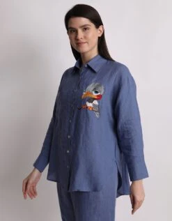 Blue Tutu Bird Embroidered Shirt -Incasee Ceantral 2311093