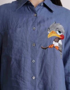 Blue Tutu Bird Embroidered Shirt -Incasee Ceantral 231109b