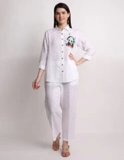 White Musical Panda Embroidered Shirt