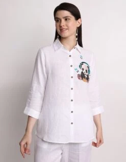 White Musical Panda Embroidered Shirt -Incasee Ceantral 2311143