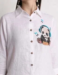 White Musical Panda Embroidered Shirt -Incasee Ceantral 231114b