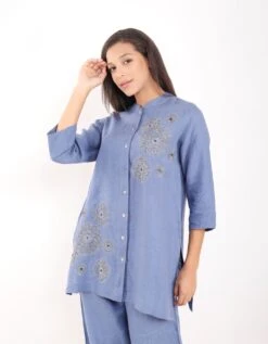 Blue Zari Embroidered Shirt -Incasee Ceantral 2311632