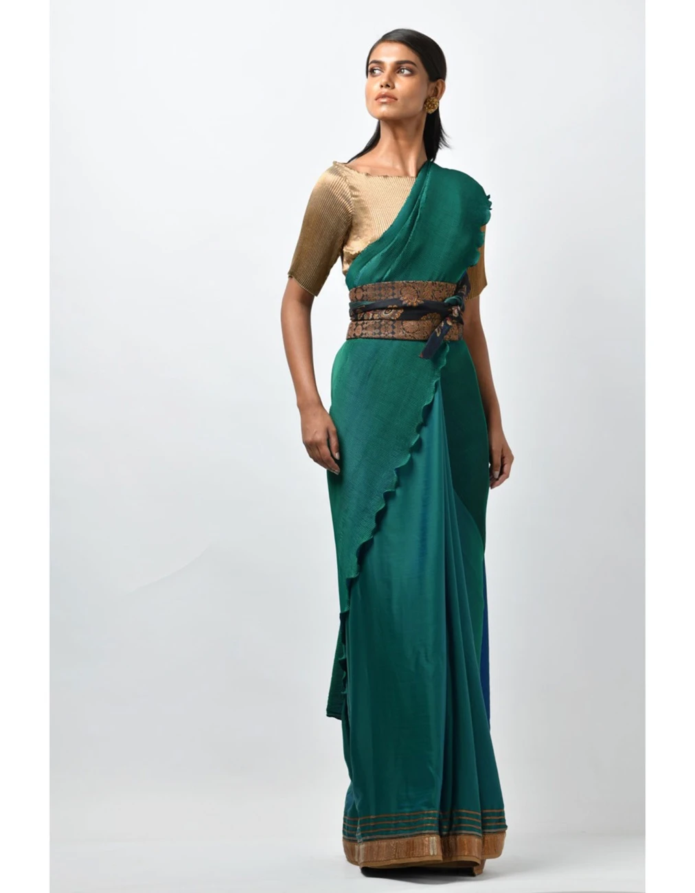 Gold Pleated Choli With Sleeves 4 Gold Pleated Choli With Sleeves - Image 2