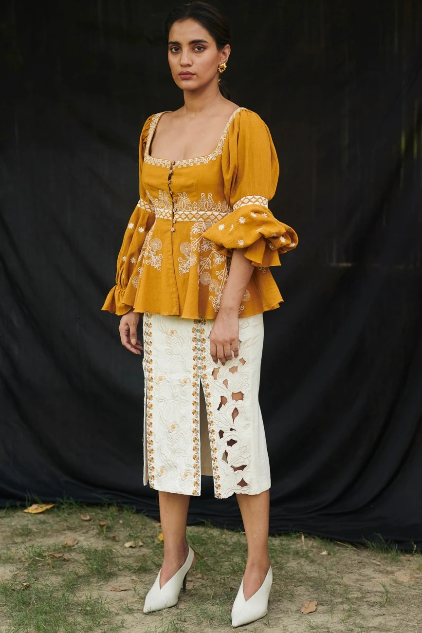 Ivory Kala Cotton Cutwork Embellished Skirt 4 Ivory Kala Cotton Cutwork Embellished Skirt - Image 2