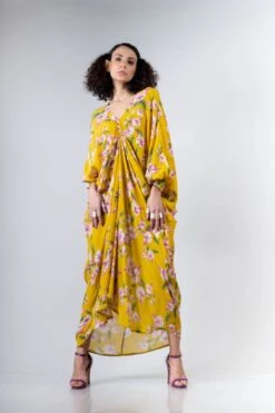 Yellow Bougainvillea Printed Rekha 2 Dress -Incasee Ceantral 2 56428
