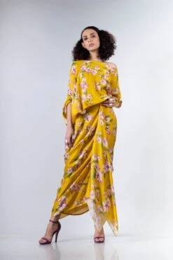 Yellow Bv Printed Side Cowl Skirt And Ald Top -Incasee Ceantral 2 56429