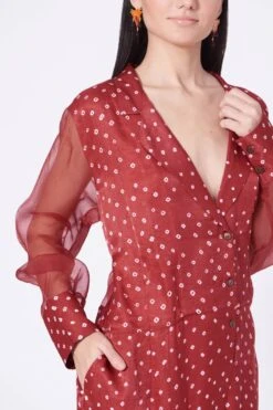 Dark Pink Bandhani Silk And Organza Jumpsuit -Incasee Ceantral 2 60923