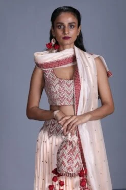 Peach Crushed Lehenga With Hand Embellished Blouse And Matching Dupatta -Incasee Ceantral 3 20222