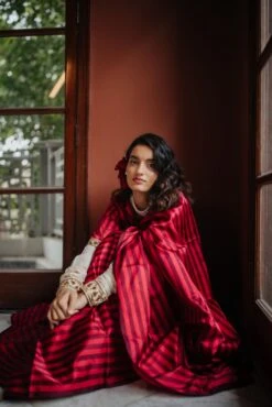 Red And Burgandy Silk Striped Blouse -Incasee Ceantral 3 26310