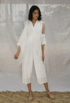 Ivory Embroidered Jumpsuit With Throw On -Incasee Ceantral 3 27474