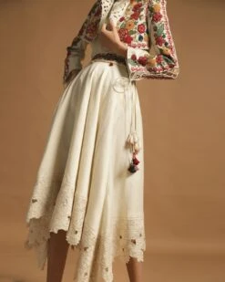 Ivory Chanderi Asymmetric Skirt -Incasee Ceantral 3 29897