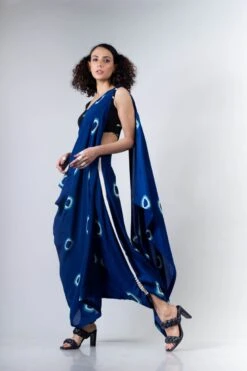 Blue Polka Dhoti Saree Withblack Rd Fitted Blouse -Incasee Ceantral 3 44358