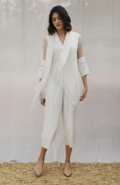 Ivory Embroidered Jumpsuit With Throw On -Incasee Ceantral 4 17128