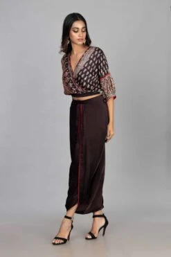 Black Ajrakh Overlap Crop Top With Dhoti Skirt -Incasee Ceantral 4 18578