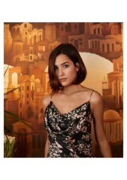 Dark Green And Pink Floral Short Dress -Incasee Ceantral 4 23647