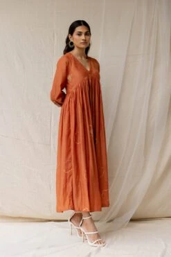 Rust Dramatic Poppy Gathered Dress -Incasee Ceantral 4 24305