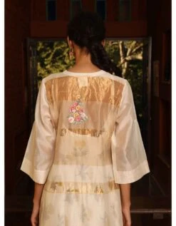 Kora / Beige & Gold Stripe Handwoven Silk Handwoven Dress -Incasee Ceantral 4 25969