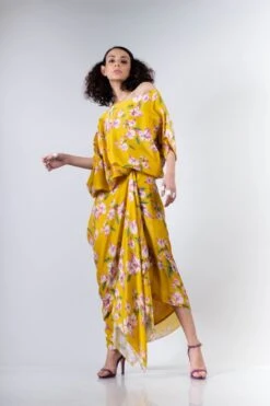 Yellow Bv Printed Side Cowl Skirt And Ald Top -Incasee Ceantral 4 28956