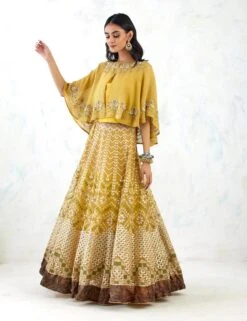 Yellow Cape With Skirt With Bead Work And Gota Patti With Cross Stitch Embroidery -Incasee Ceantral 4 33005