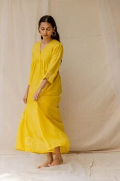 Yellow Dramatic Poppy Gathered Dress -Incasee Ceantral 5 11501