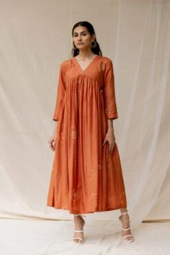 Rust Dramatic Poppy Gathered Dress -Incasee Ceantral 5 11519