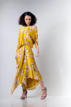 Yellow Bv Printed Side Cowl Skirt And Ald Top -Incasee Ceantral 5 13854