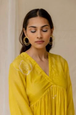 Yellow Dramatic Poppy Gathered Dress -Incasee Ceantral 6 4213