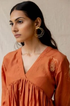 Rust Dramatic Poppy Gathered Dress -Incasee Ceantral 6 4229