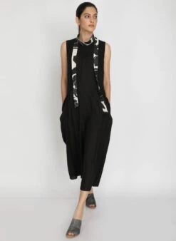 Black Patch Worked Jumpsuit With Jacket -Incasee Ceantral 6 6417