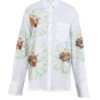 Cotton Poplin Carnation Embroidered Oversized Shirt