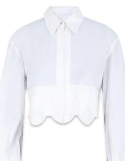 White Cotton Poplin Scalloped Crop Shirt -Incasee Ceantral af sh aw 23 12 c3