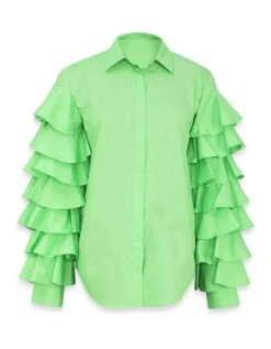 Acid Green Cotton Poplin Ruffled Shirt -Incasee Ceantral afshaw2318a4