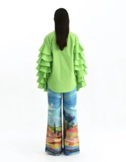 Acid Green Cotton Poplin Ruffled Shirt -Incasee Ceantral afshaw2318ab