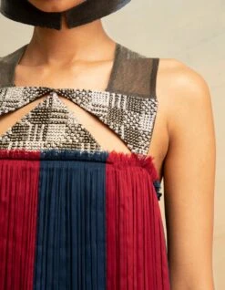 Multi Color Sequin Yoke And Colour Bands Gathered Dress -Incasee Ceantral akaw22sdr113